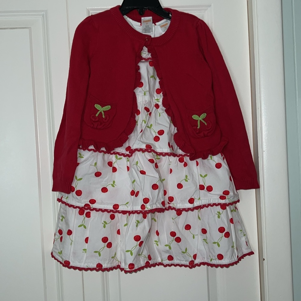 Cute Gymboree cherry dress with matching cardigan 5T